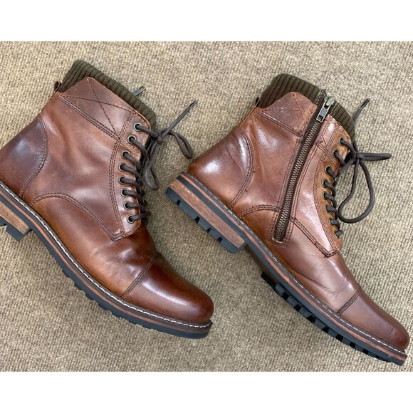 Crevo Boots Mens 10.5 Camden Chestnut Leather Wool Trim Inner Zipper Lace-Up - Picture 1 of 6